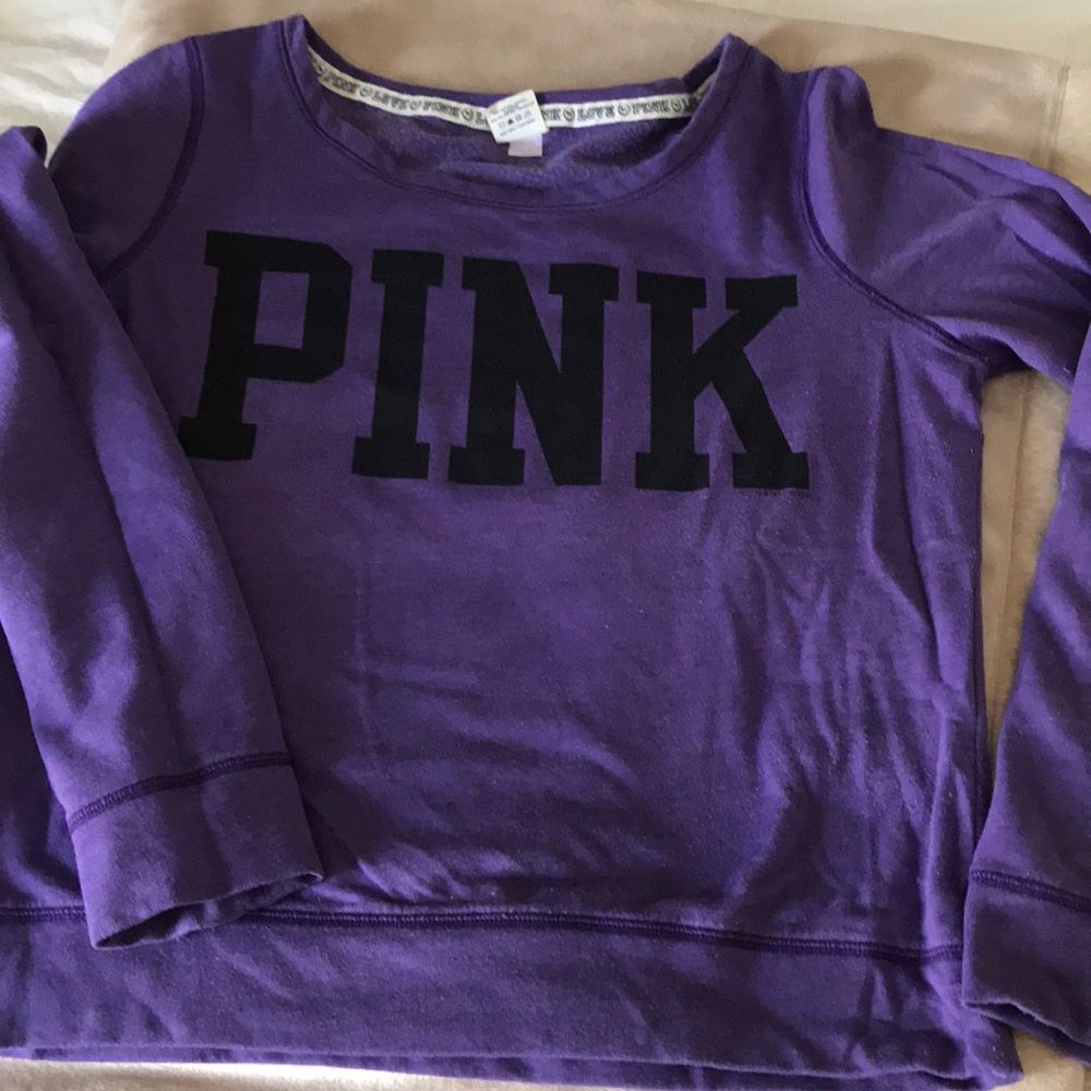 PINK Victoria's Secret Purple Crewneck Sweatshirt with Black Logo